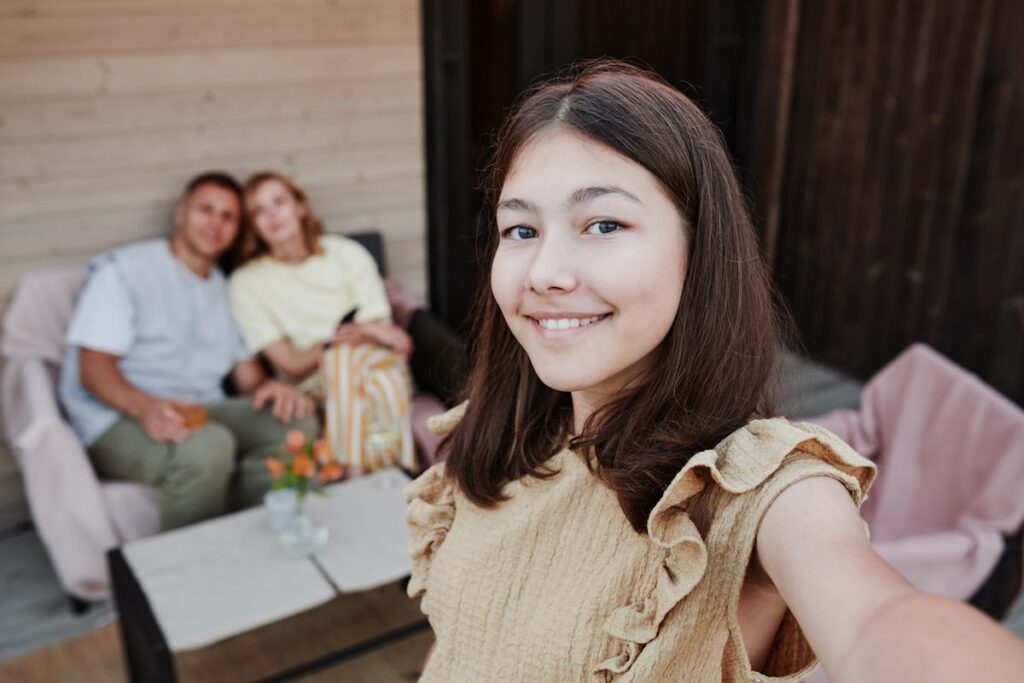 a 13 yrs teen girl with her happy family