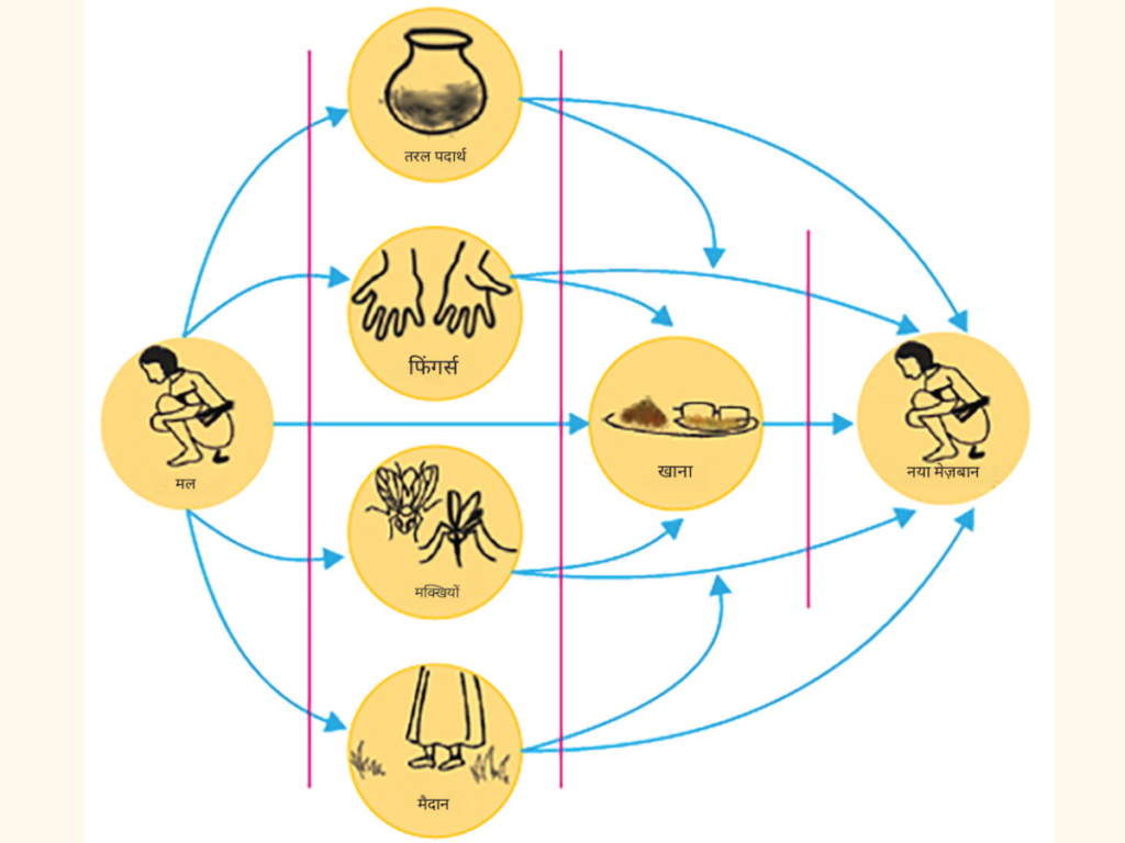 Transmission of diarrheal infection.
and acute diarrhea meaning in hindi