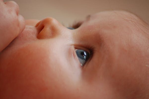 newborn baby awake up and watching his mother